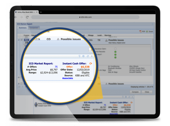 ICO Market Report and Instant Cash Offer data shown as part of vAuto and ICO integration